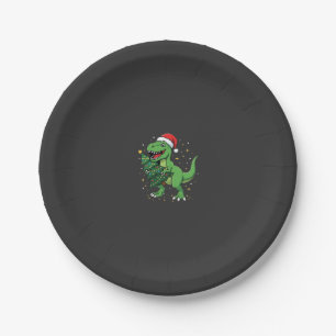 Prato De Papel Dinossauro de Natal Papai Noel T Rex