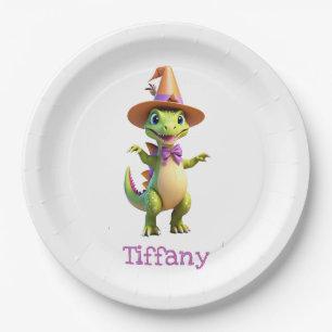 Prato De Papel Dinossauro mágico verde-bonito
