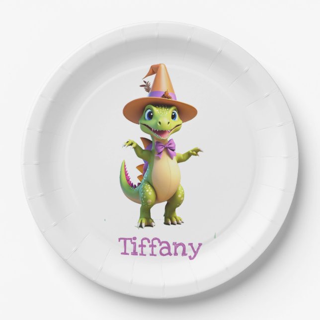 Prato De Papel Dinossauro mágico verde-bonito (Frente)