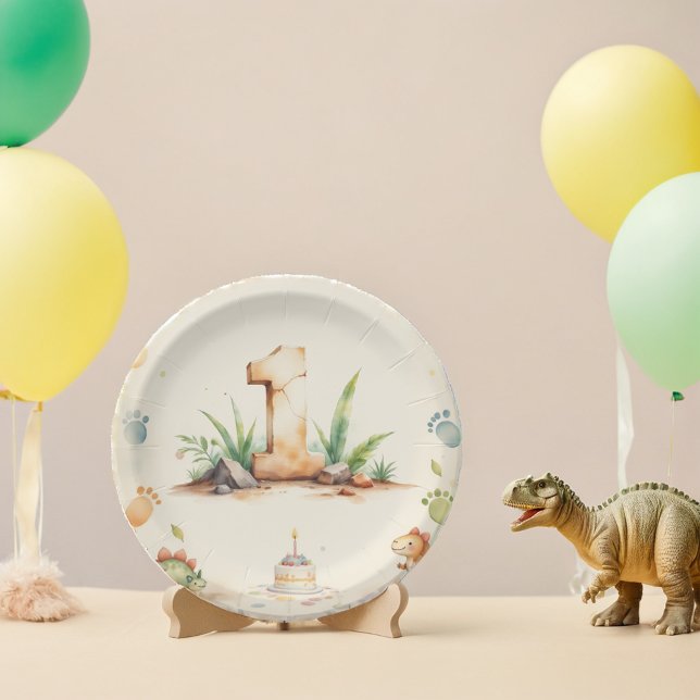 Prato De Papel Dinossauro Primeiro Papel de Aniversário Planta Um (Criador carregado)