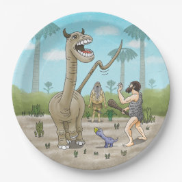 Prato De Papel Dinossauros encontram a Idade da Pedra