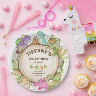 Prato De Papel Dinossauros Púrpuros e Bonitos, Jorraninha Jurrasi