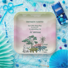 Prato De Papel Dinossauros queriam o primeiro aniversário do bebê