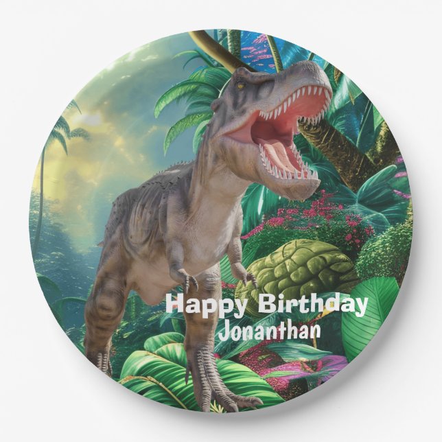 Prato De Papel Dinossauros T Rex Kids Jurassic World (Frente)