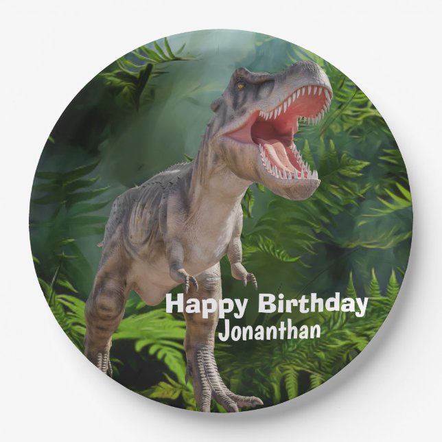 Prato De Papel Dinossauros T Rex selva Jurassic Fundo Mundial (Frente)
