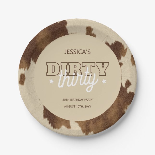 Prato De Papel Dirty Thirty Country Western 30th Birthday Party (Frente)