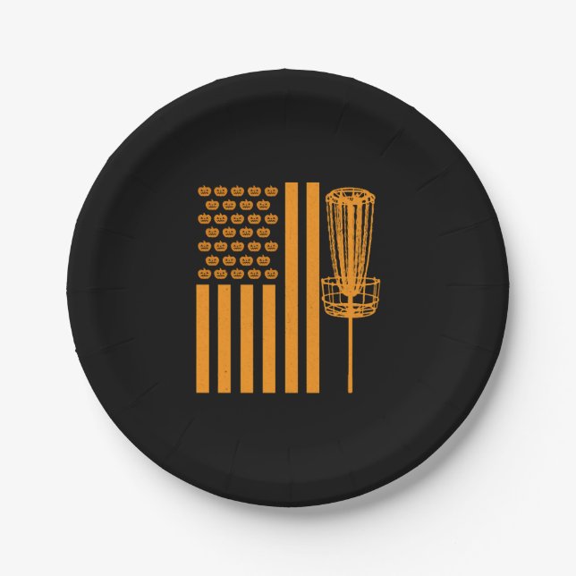 Prato De Papel Disc Golf Halloween USA FLAG Para DISCGOLF PLAYER (Frente)