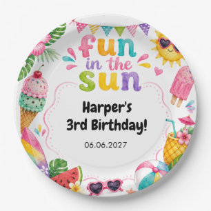 Prato De Papel Diversão ao Sol Aniversário de Verão Tropical