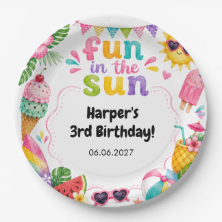 Prato De Papel Diversão ao Sol Aniversário de Verão Tropical