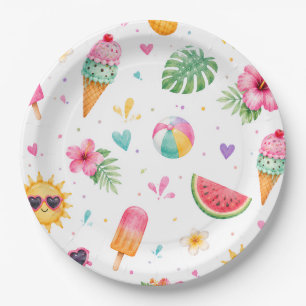 Prato De Papel Diversão ao Sol Aniversário de Verão Tropical