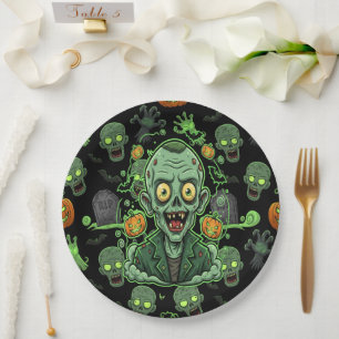 Prato De Papel Diversão Assustadora de Zumbi no Halloween
