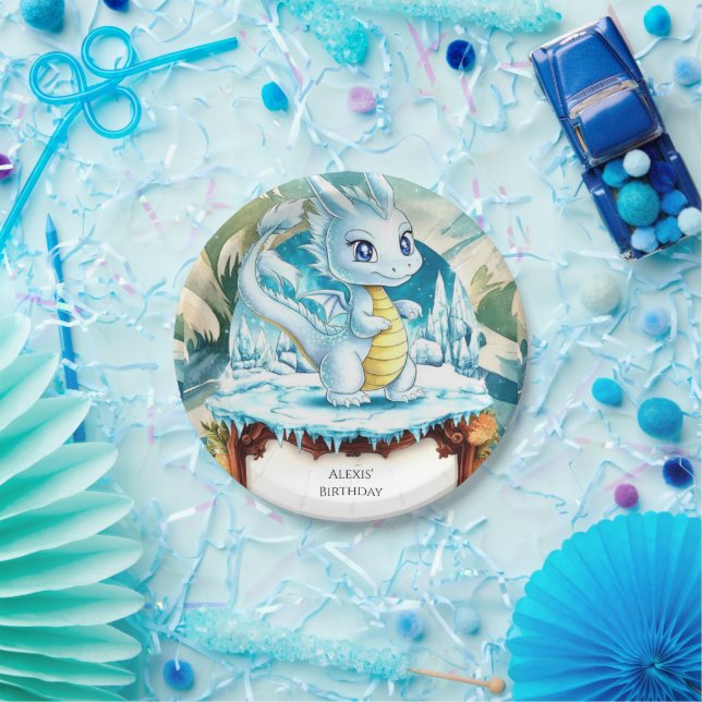 Prato De Papel Diversão do Dragão de Aquarela (Festa)