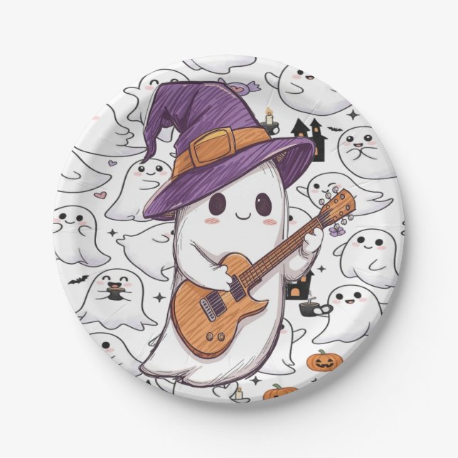 Prato De Papel Diversão do Halloween Ghost Party Spooky (Frente)