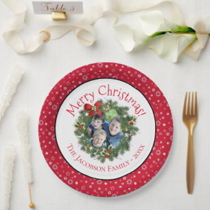 Prato De Papel Diversão Moldura de Foto de Coroa de Natal Férias