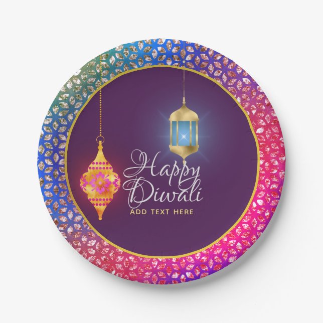 Prato De Papel Diwali Bollywood Lanterns Sparkles Personalizado (Frente)