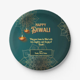 Prato De Papel Diwali Green Dourado Lamps Mandala Personalizado