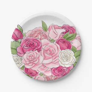 Prato De Papel Do chá de panela cor-de-rosa dos rosas da aguarel