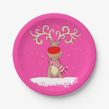 Do rosa grande do antler da rena do Natal placa de