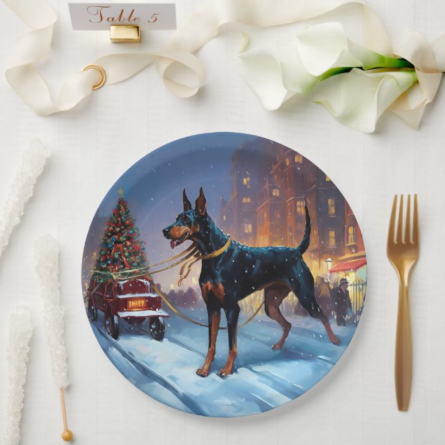 Prato De Papel Doberman Christmas Fesason Season (Casamento)