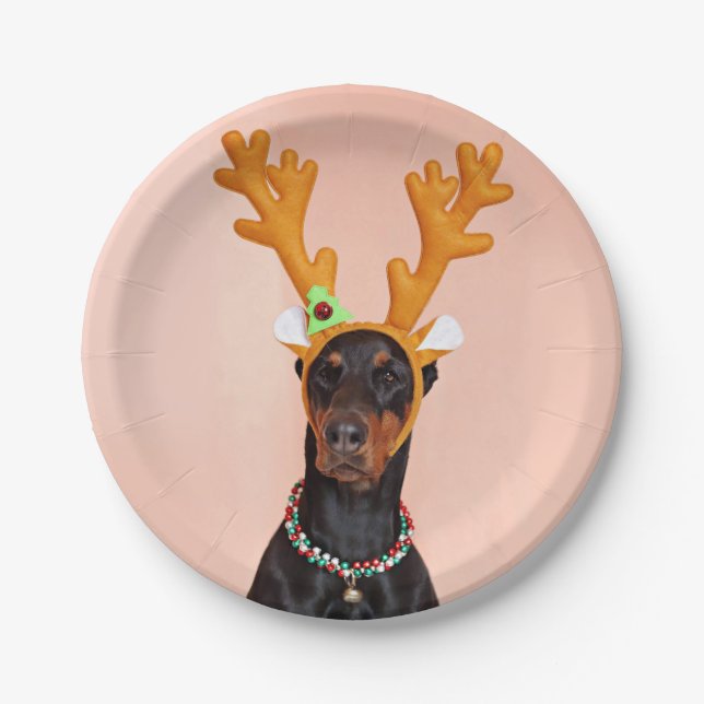 Prato De Papel Doberman com chifres de veado (Frente)