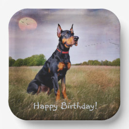 Prato De Papel Doberman Happy Birthday