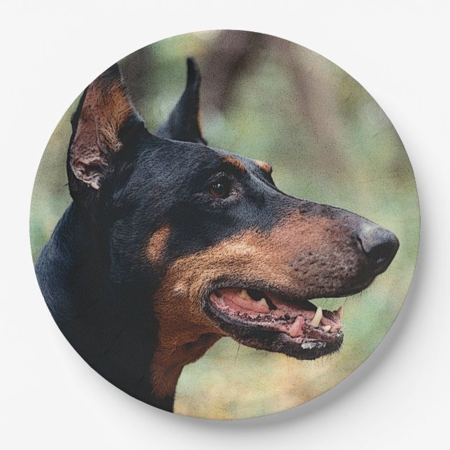 Prato De Papel Doberman Pinscher na floresta (Frente)