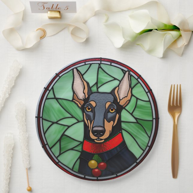 Prato De Papel Doberman Pinscher - Vidro De Vidro (Casamento)