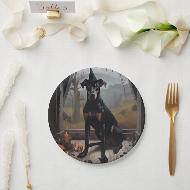 Prato De Papel Doberman Pumpkins Halloween Scary (Casamento)