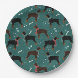 Prato De Papel Dobermanes vermelhos e negros em Escarpões Padrão