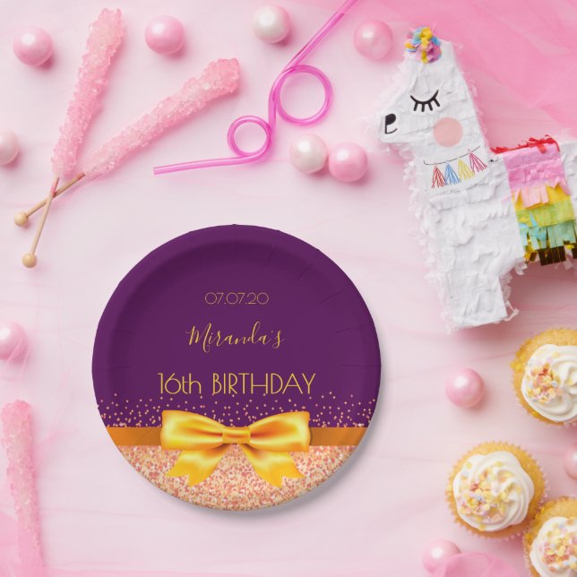 Prato De Papel Doce 16 arco de ouro roxo (Festa)