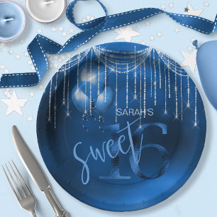Prato De Papel Doce 16 DK ID473 azul das luzes & dos balões da