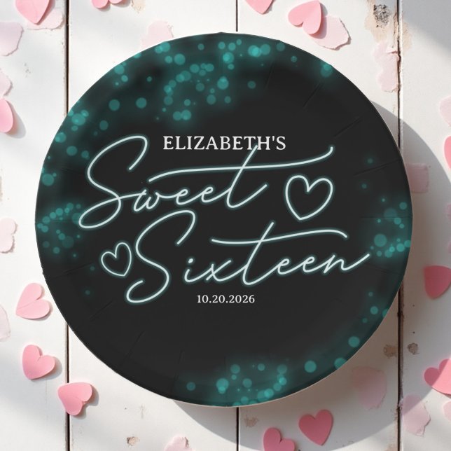 Prato De Papel Doce 16 Festa Negra Branca Neon Glow (Criador carregado)