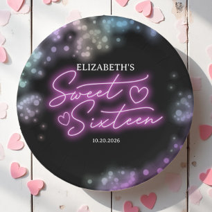 Prato De Papel Doce 16 Noite Colorida Neon Glow Dark Party