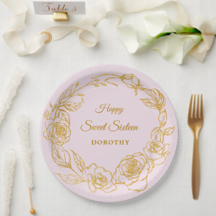 Prato De Papel Doce, 16 Partido Luxe Dourado Rosa cor-de-rosa