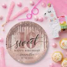 Doce 16 Rosa Dourado Brilhante e Folha