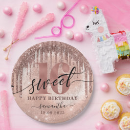 Prato De Papel Doce 16 Rosa Dourado Brilhante e Folha