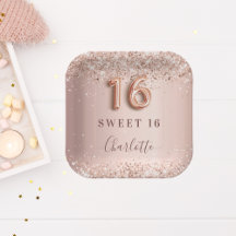 Doce 16 rosa dourado nome brilhante elegante