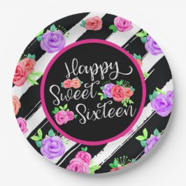 Prato De Papel Doce 16 Rosas e stripes modernas