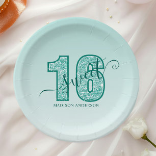 Prato De Papel Doce 16 Roscas de Purpurina Aqua Turquesa