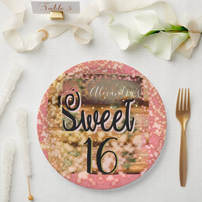 Prato De Papel Doce 16 Russo Rosa Dourado (Casamento)