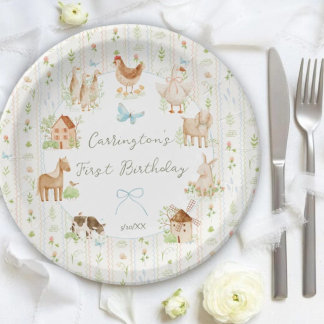 Prato De Papel Doce Aniversário de Fazenda Grandmillenial Pintado