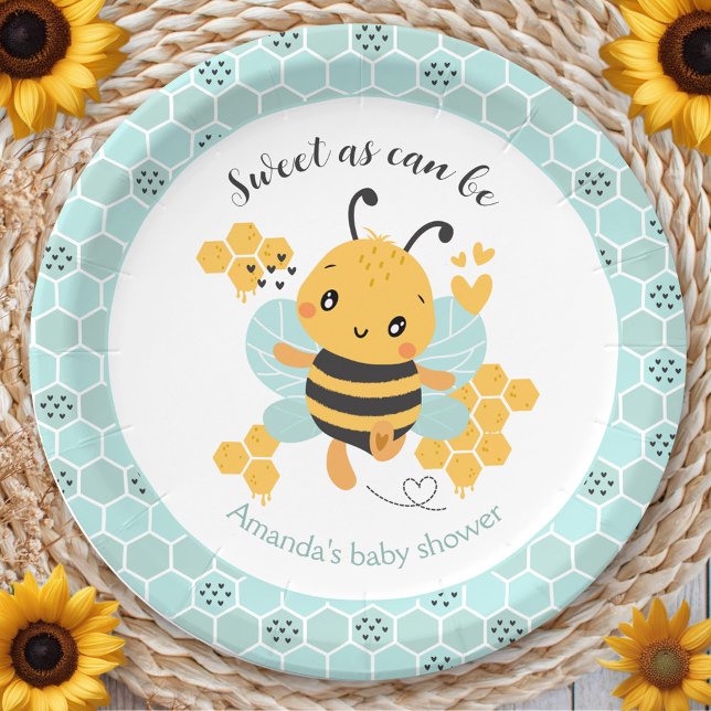 Prato De Papel Doce como Chá de fraldas de Bebê Menino (Sweet as Can Bee Baby Boy Baby Shower Paper Plates)