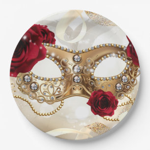 Prato De Papel Doce Dezesseis 16 Festa de Gala Máscaras Creme Dou