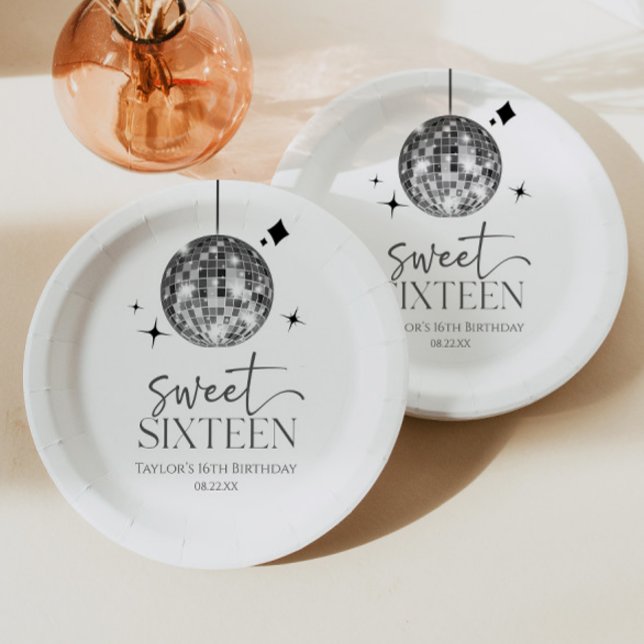 Prato De Papel Doce Dezesseis Bola Disco 16ª Festa de aniversário (Criador carregado)