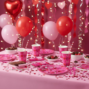 Prato De Papel Doce Dezesseis Corações e Placas de Papel de Amor