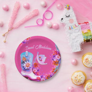 Prato De Papel Doce Dezesseis e Dezesseis 16º Aniversário Rosa Fl