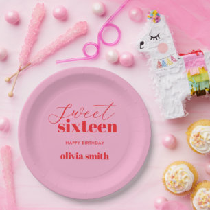 Prato De Papel Doce Dezesseis Vermelhos Rosa Modernos 16º Anivers