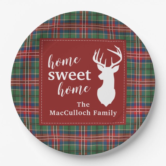 Prato De Papel Doce Home Tartan Family Xadrez Personalizada (Frente)