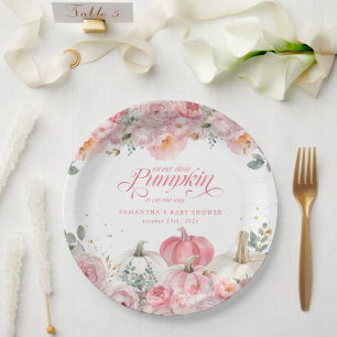 Prato De Papel Doce Pequena Abóbora Rosa Floral Outono Chá de Beb