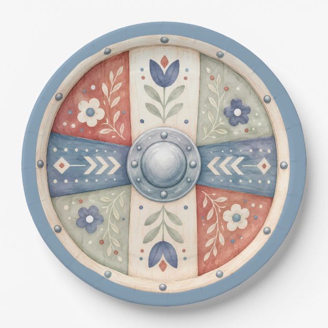Prato De Papel Doce Pequeno Escudo Viking | Chá de Bebê (Frente)